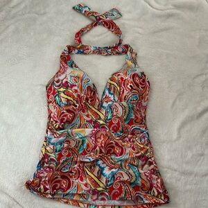 Ralph Lauren women’s halter tankini top. Ruched, tummy control. Size 8.
